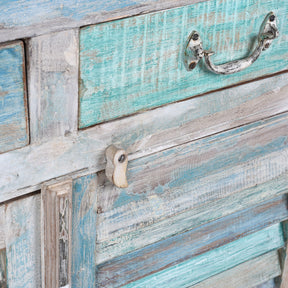Blue Painted Reclaimed Louvre Sideboard