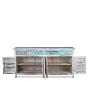Blue Painted Reclaimed Louvre Sideboard