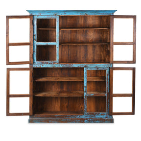 Indian Blue Painted Glazed Book Cabinet - Ca 1900