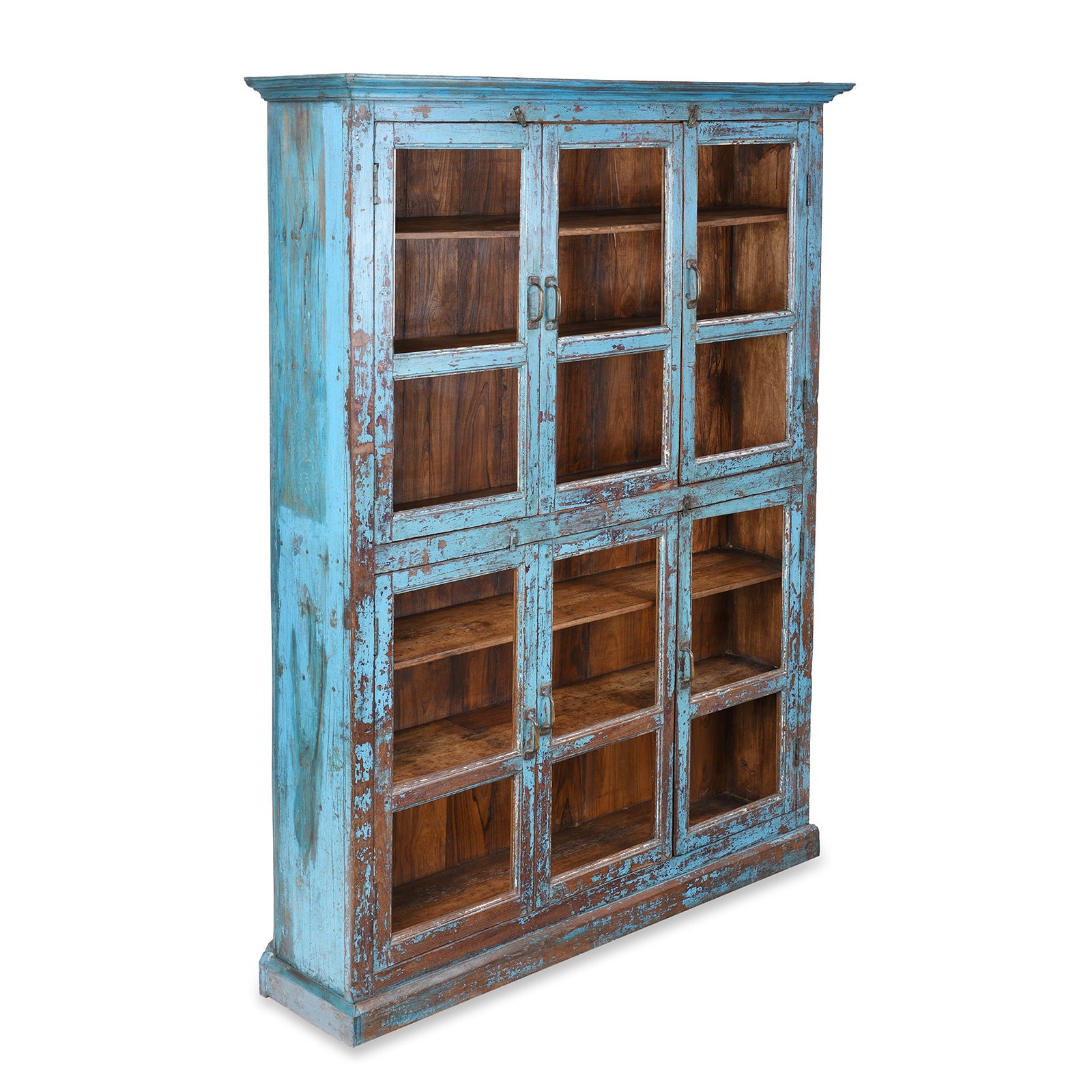 Indian Blue Painted Glazed Book Cabinet - Ca 1900