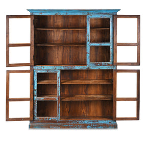 Indian Blue Painted Glazed Book Cabinet - Ca 1900