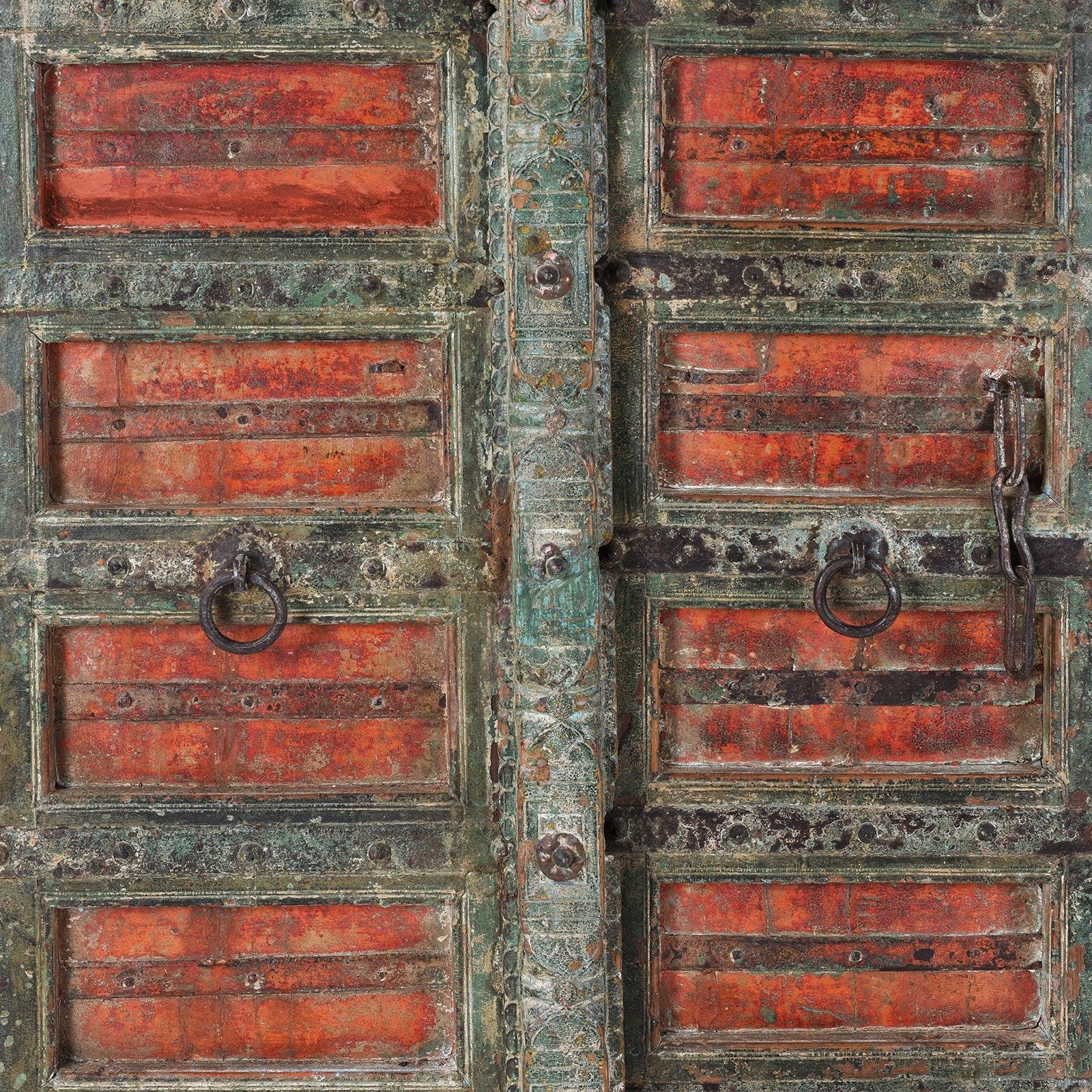 Painted Iron Bound Door From Gujarat - 18th Century