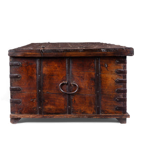 Iron Bound Coffee Table Chest From Gujarat - 19th Century