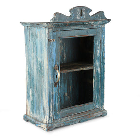 Blue Painted Indian Glazed Wall Cabinet - Ca 1930