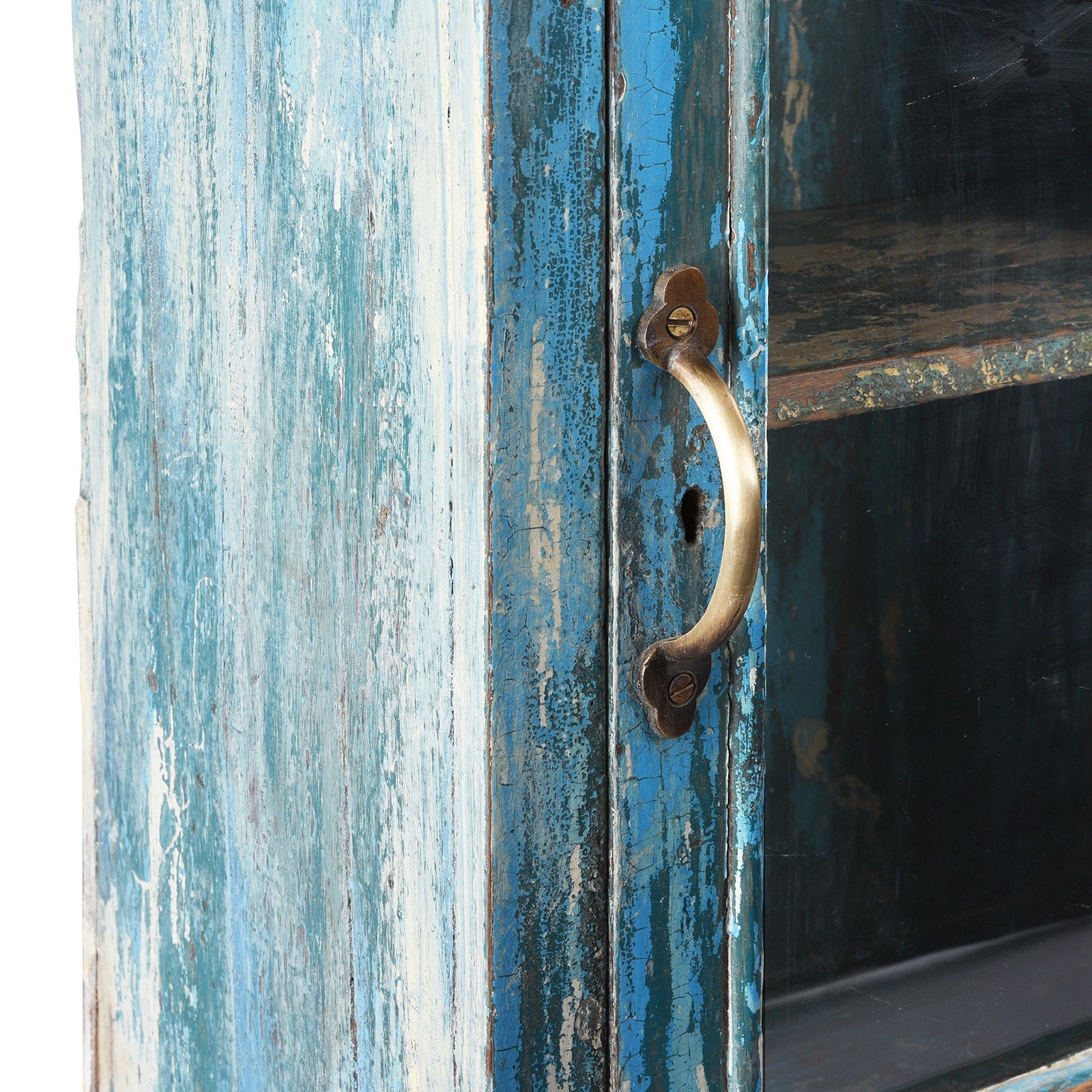 Blue Painted Indian Glazed Wall Cabinet - Ca 1930