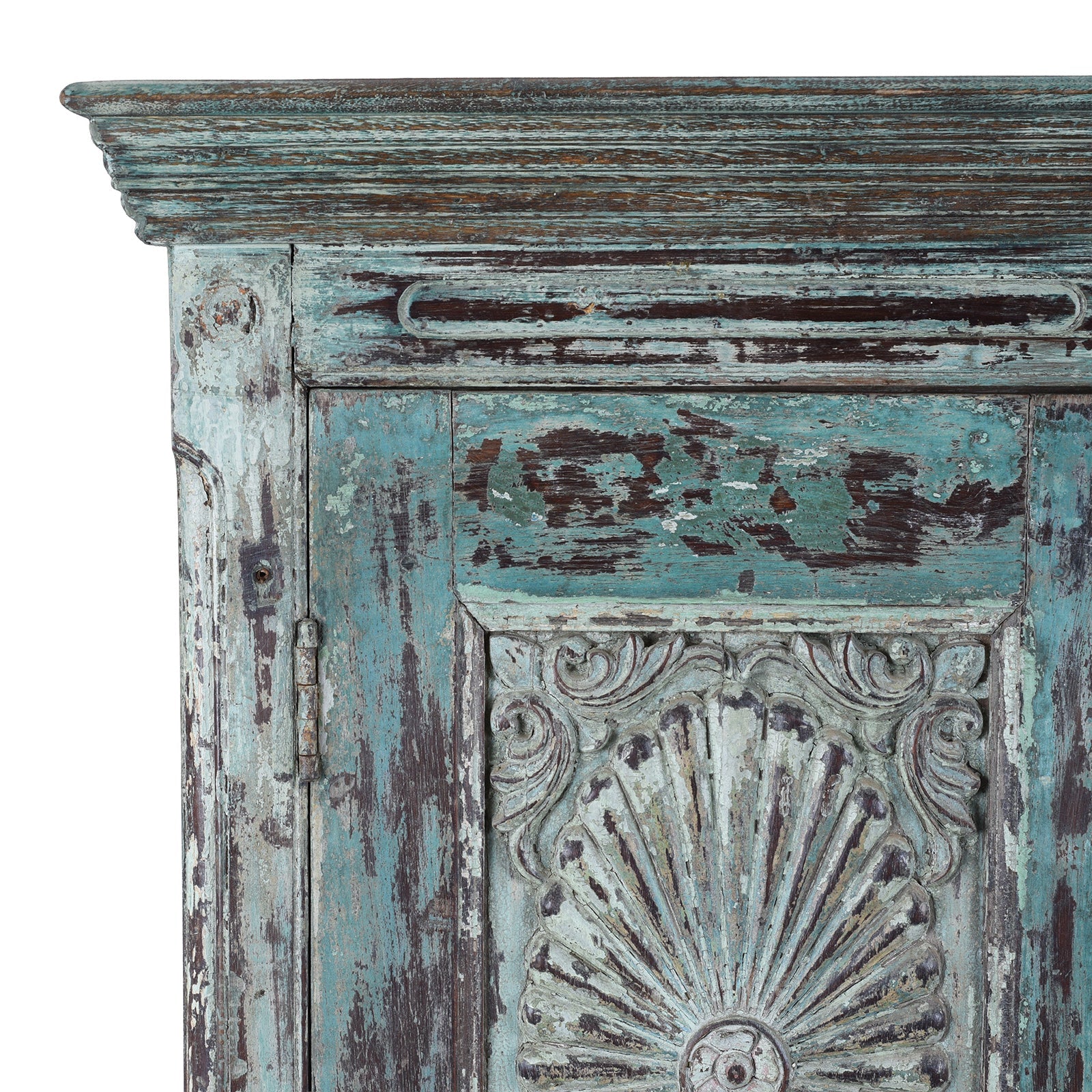 Painted Indian Almirah Cabinet With Sunburst Panels - 19th Century