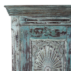Painted Indian Almirah Cabinet With Sunburst Panels - 19th Century