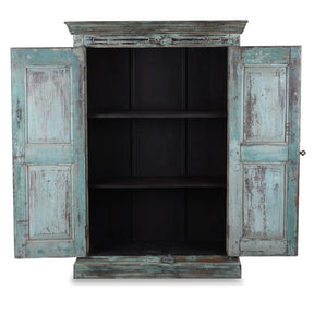Painted Indian Almirah Cabinet With Sunburst Panels - 19th Century