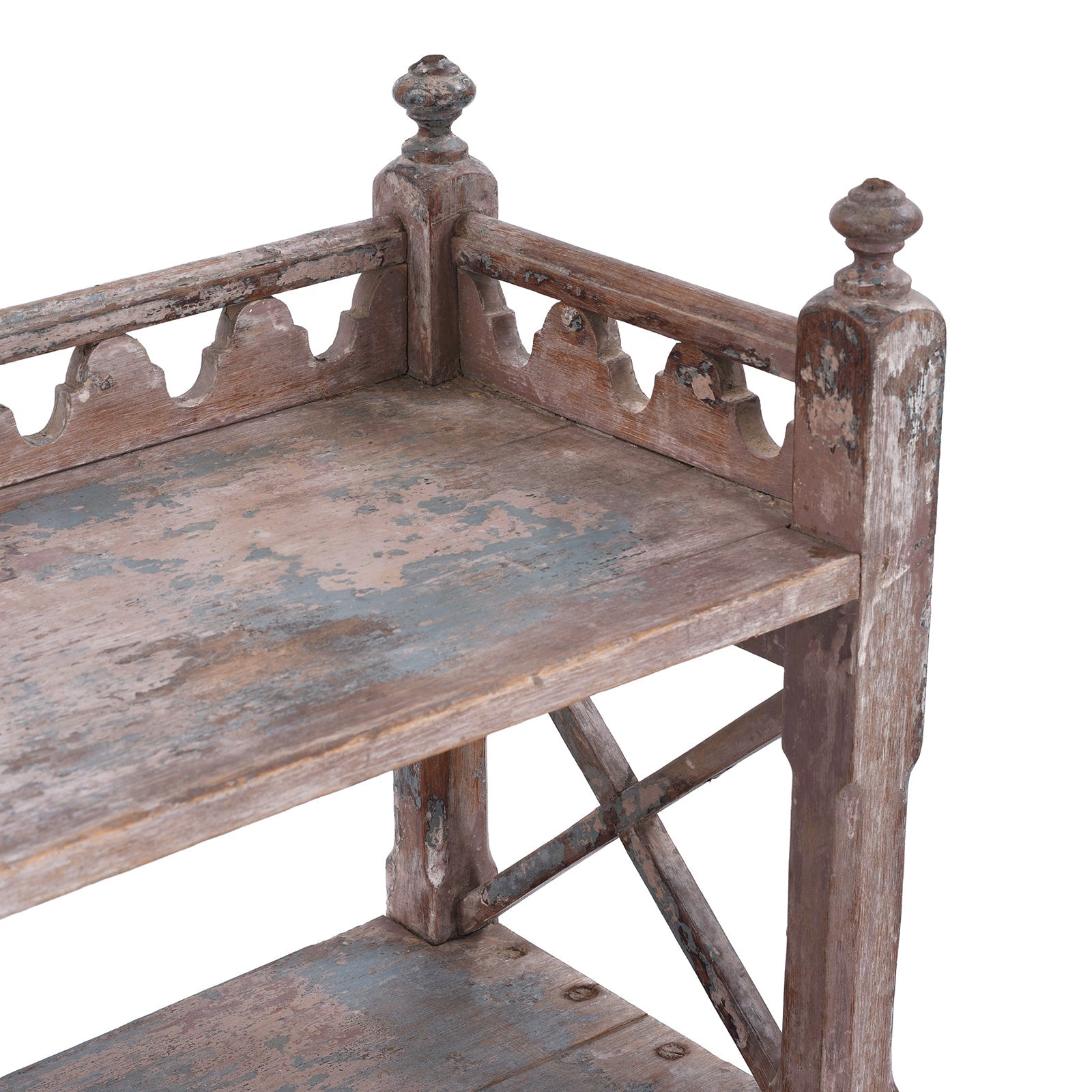 Vintage Rustic Painted Indian Teak Shelf - Ca 1930