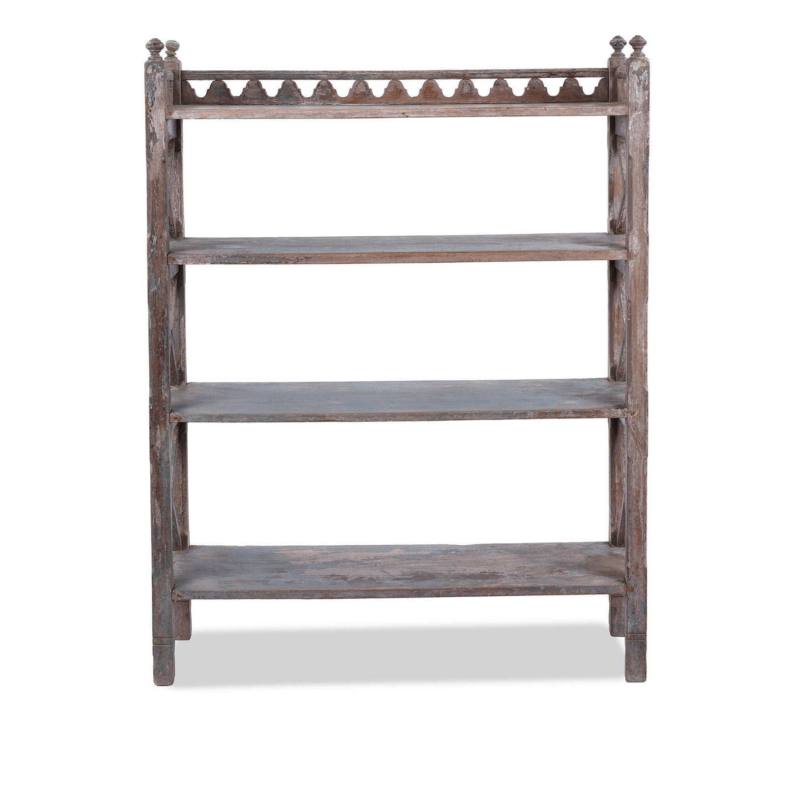 Vintage Rustic Painted Indian Teak Shelf - Ca 1930