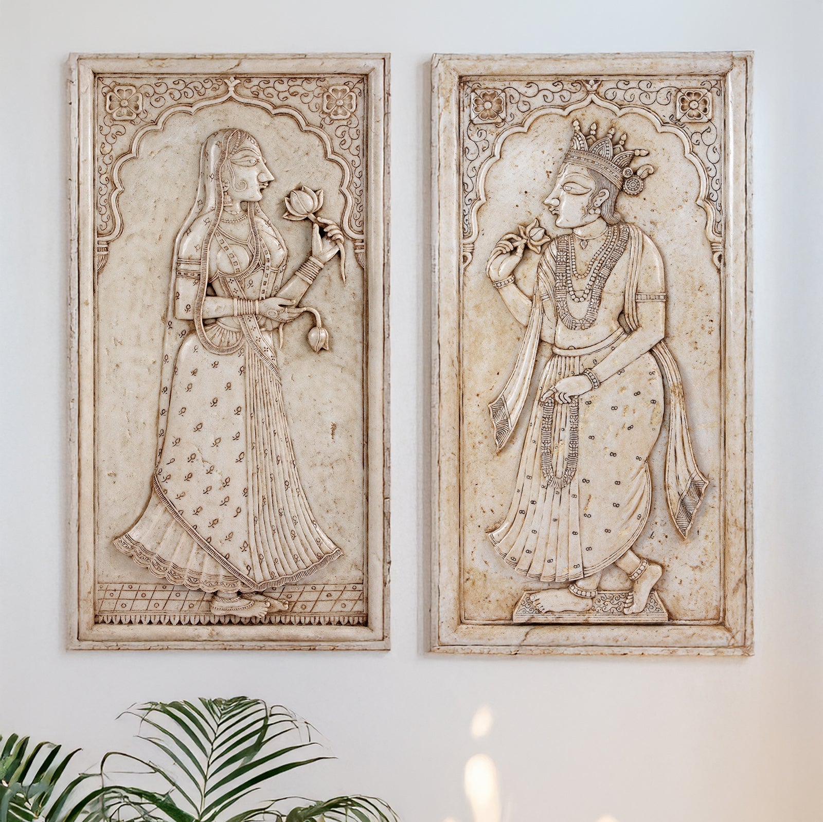 Carved Marble Maharaja & Maharani Panel