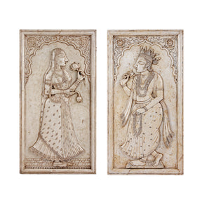 Carved Marble Maharaja & Maharani Panel