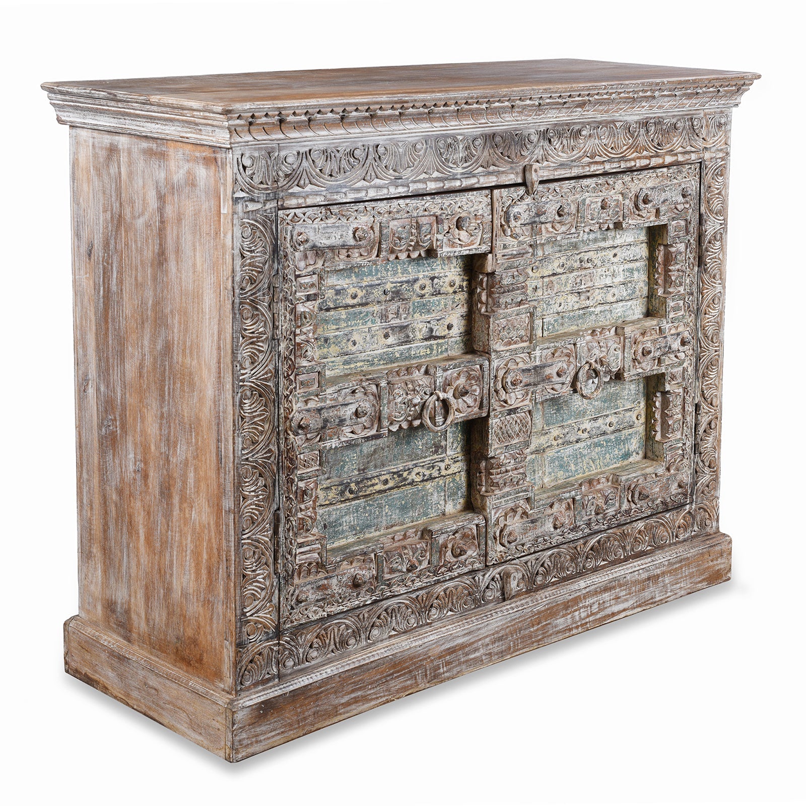 Reclaimed 2 Door Teak Sideboard With Original Paint