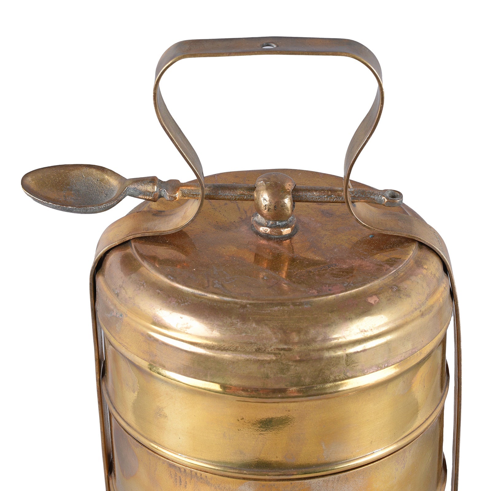 4 Tier Brass Tiffin Box With Spoon - Ca 1930