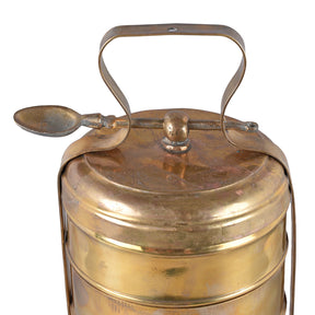 4 Tier Brass Tiffin Box With Spoon - Ca 1930