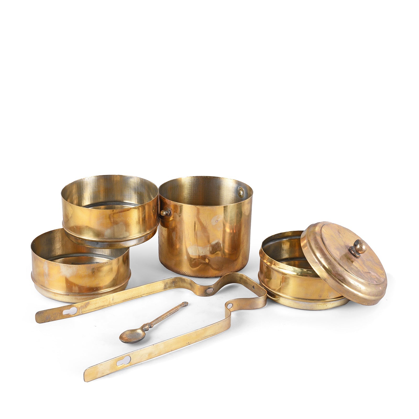 4 Tier Brass Tiffin Box With Spoon - Ca 1930