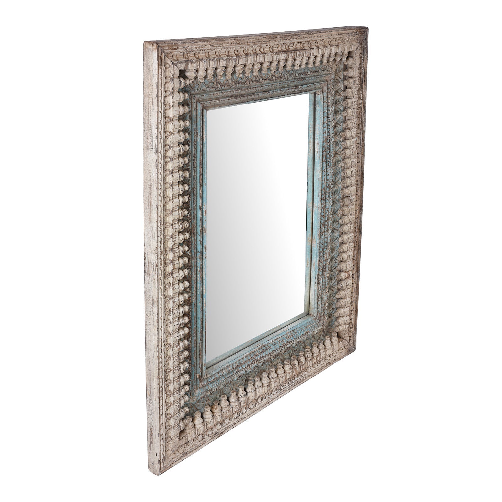 Indian Rectangle Mango Mirror - Blue & White