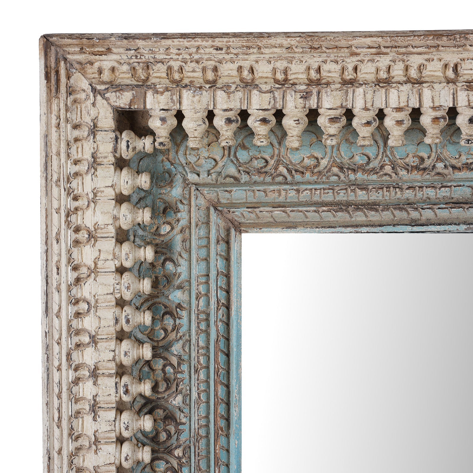 Indian Rectangle Mango Mirror - Blue & White