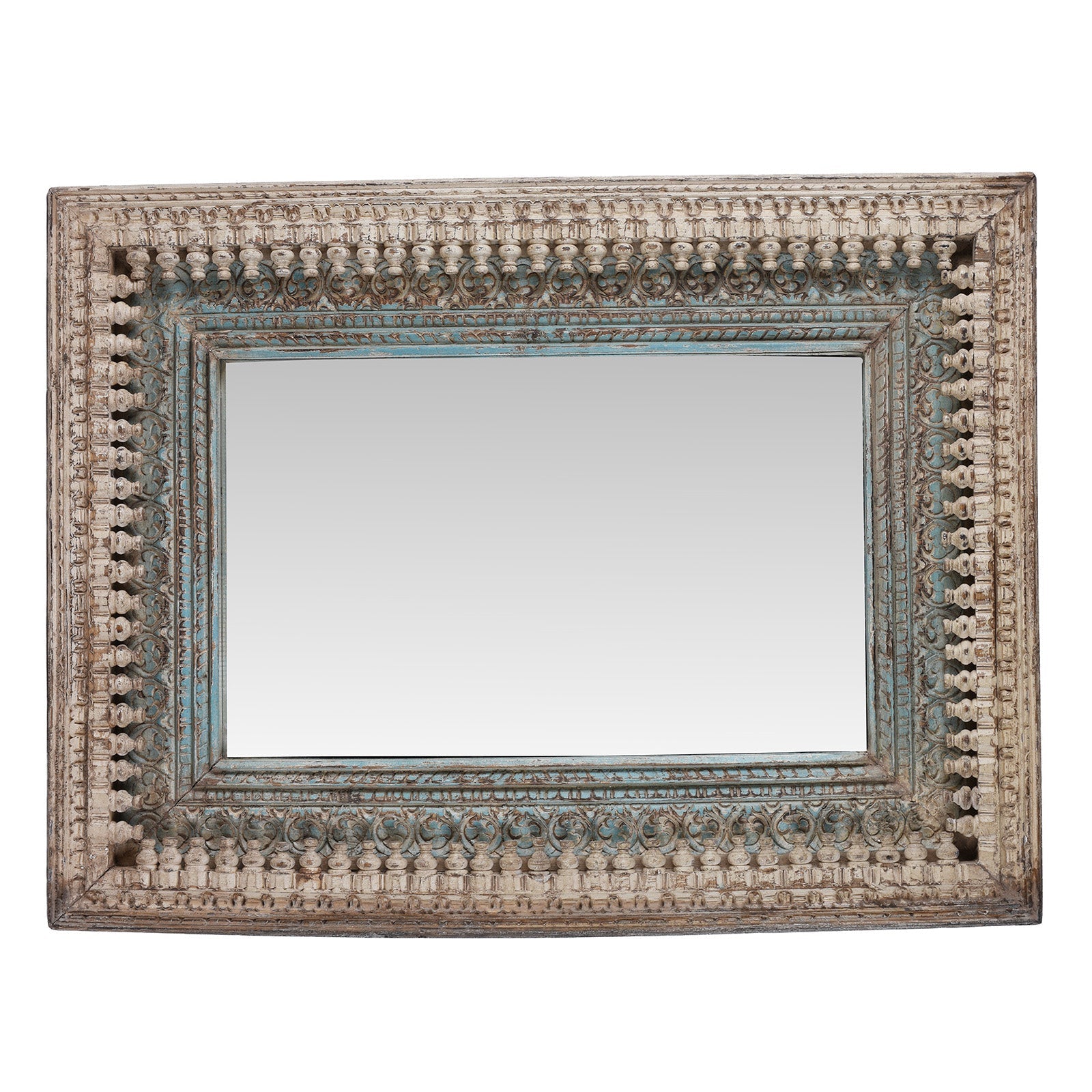 Indian Rectangle Mango Mirror - Blue & White