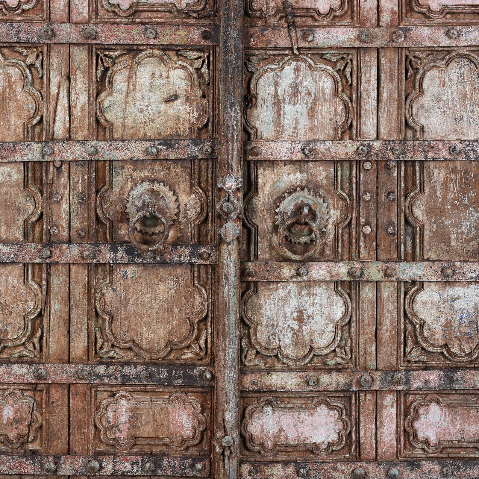 Painted Teak Door From Gujarat - 19th Century