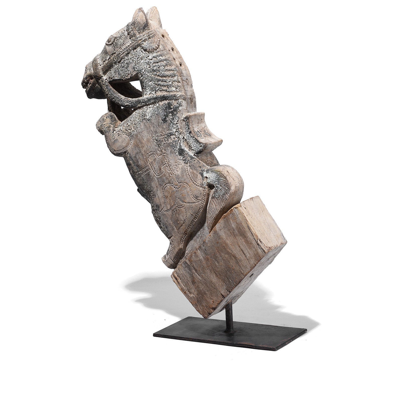 Indian Horse Head Corbel On Stand - 19th Century