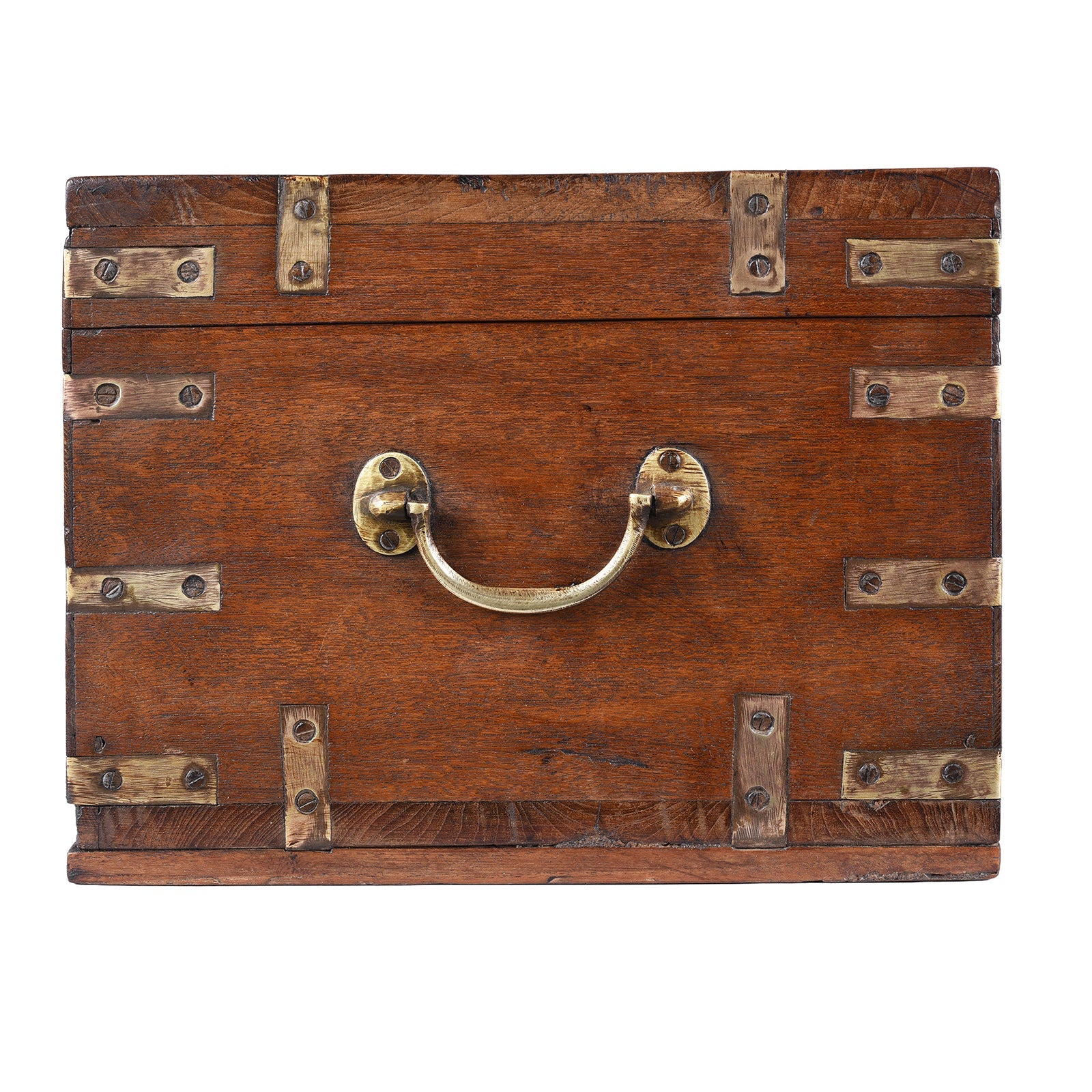 Brass Bound Teak Campaign Box - 19th Century