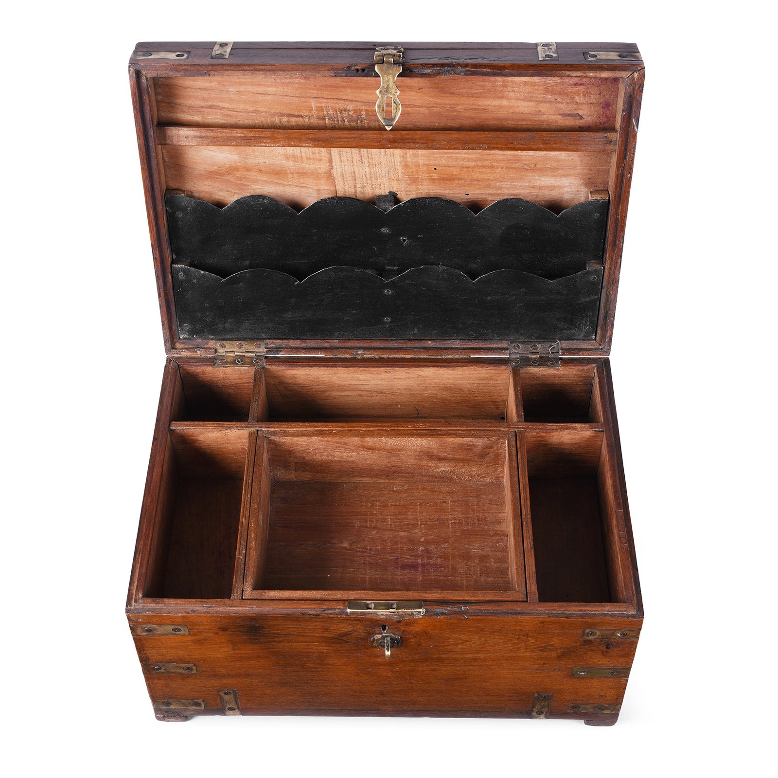 Brass Bound Teak Campaign Box - 19th Century