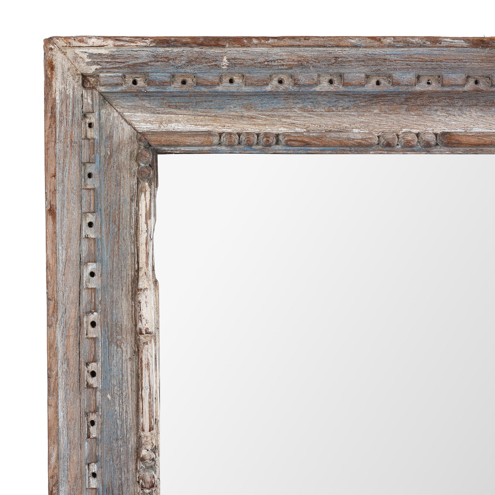 Blue Painted Mirror Made From Old Architectural Teak