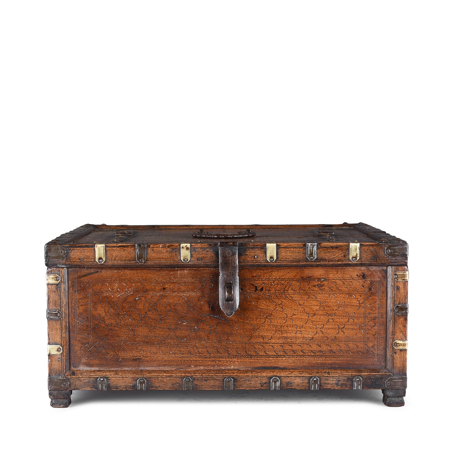 Chip Carved Merchants Box From Rajasthan - 19thC