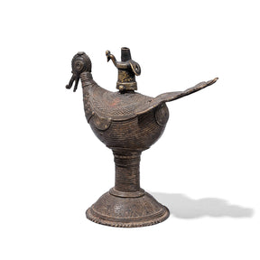 Brass Dhokra Peacock Oil Lamp From Orissa - Ca 1920