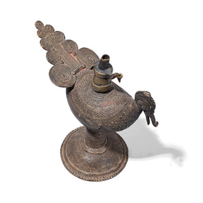 Brass Dhokra Peacock Oil Lamp From Orissa - Ca 1920