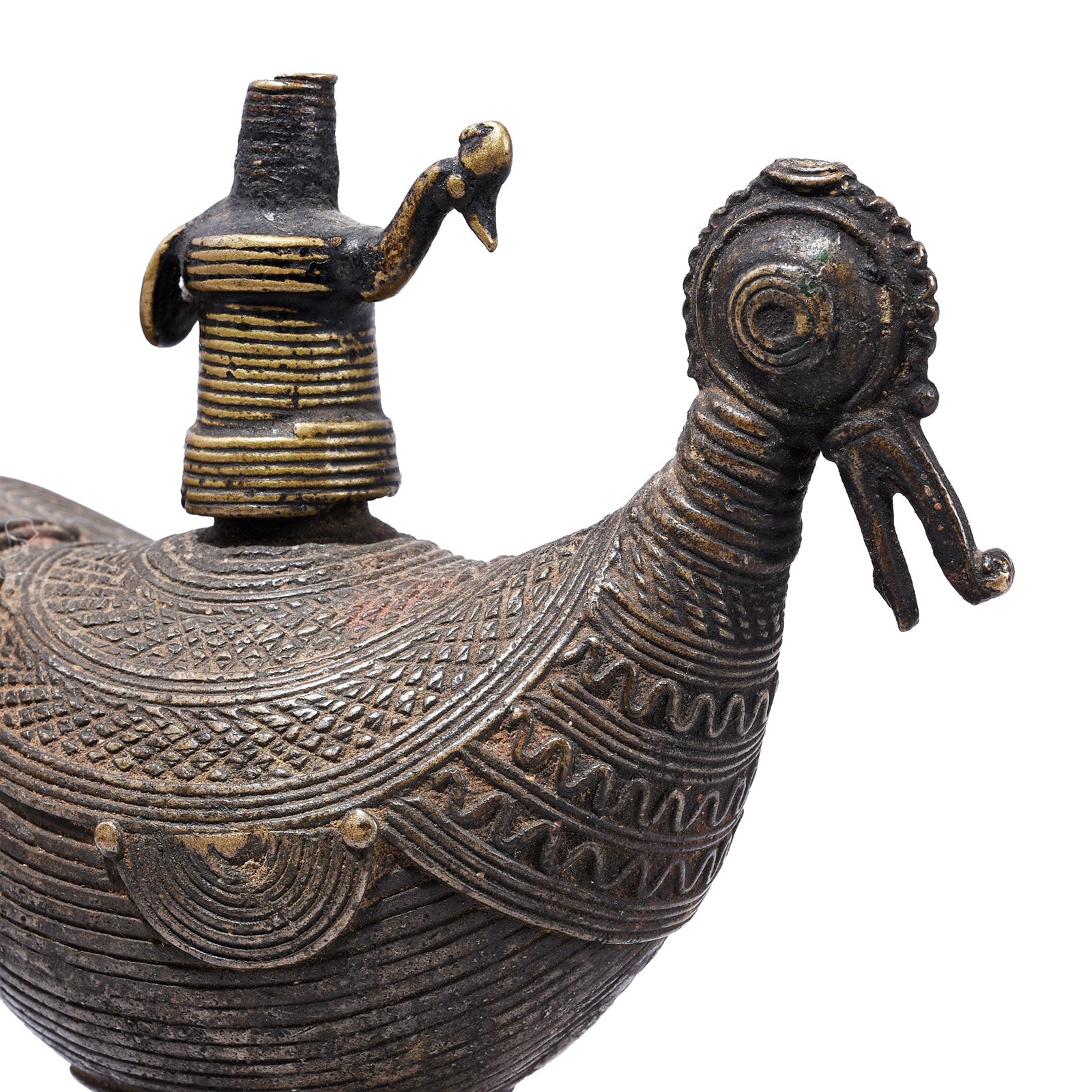 Brass Dhokra Peacock Oil Lamp From Orissa - Ca 1920
