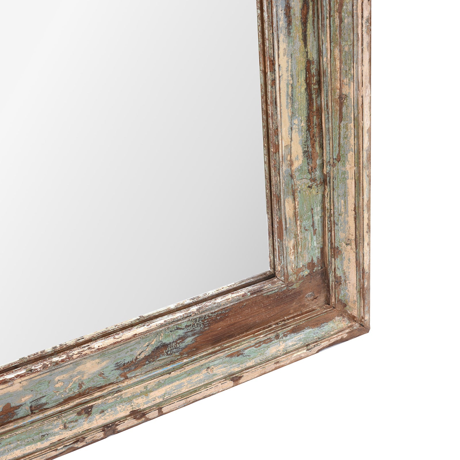 Green Painted Mirror Made From Old Architectural Teak