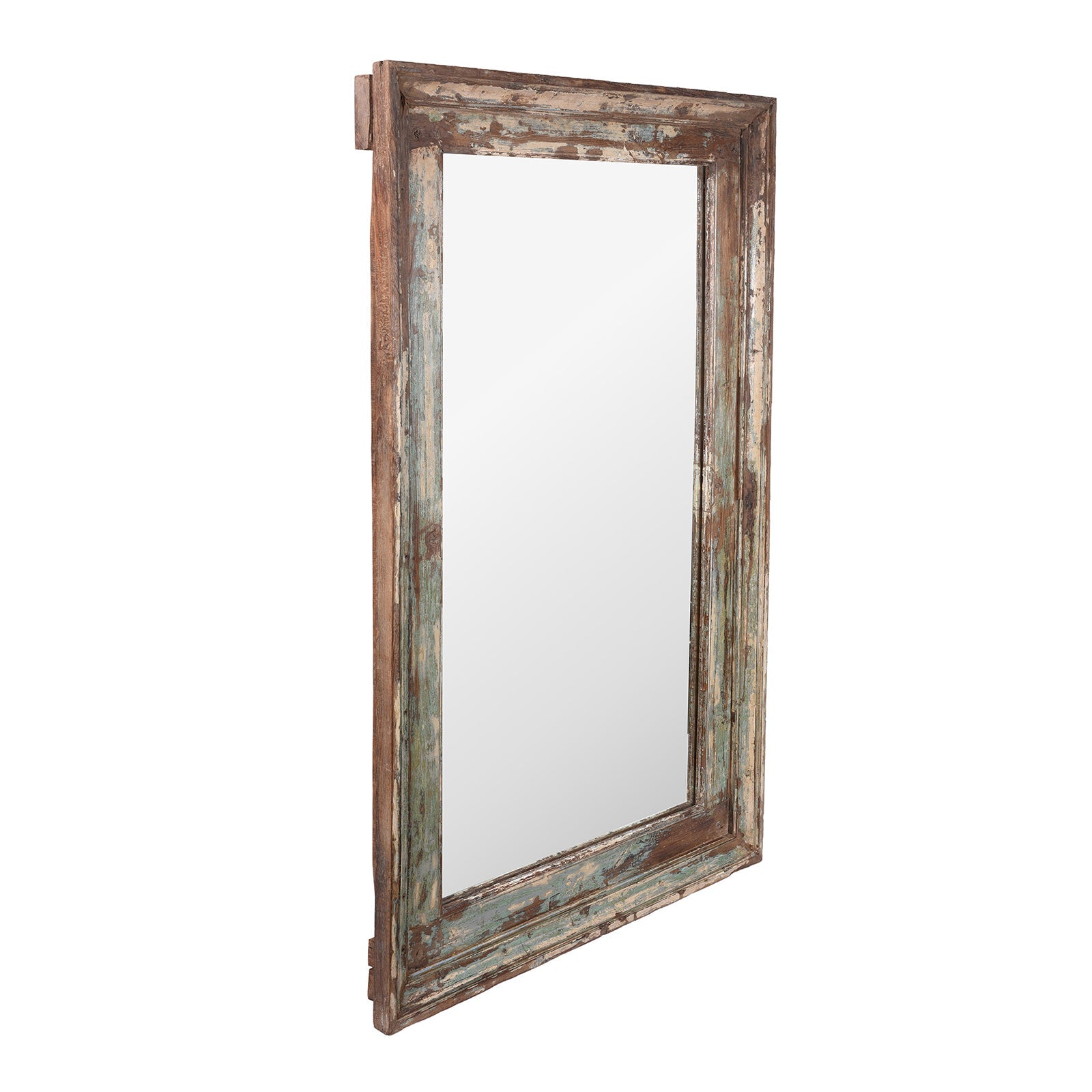 Green Painted Mirror Made From Old Architectural Teak
