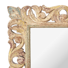 Carved Mango Mirror - Painted Yellow + Blue Frame