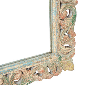 Carved Mango Mirror - Painted Yellow + Blue Frame