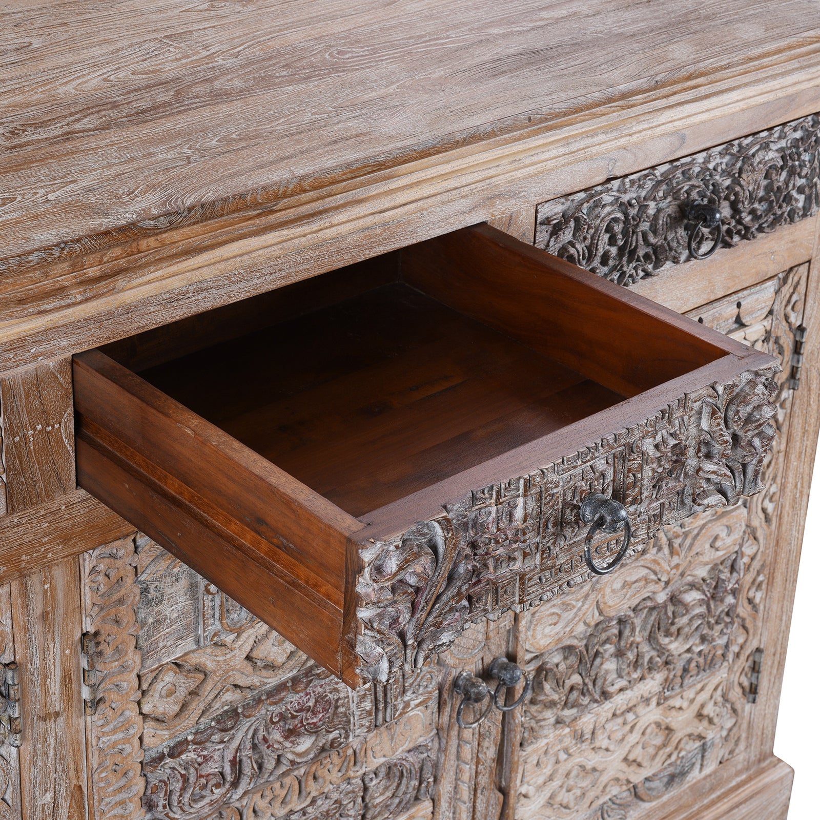 Carved Sideboard Made From Reclaimed Teak