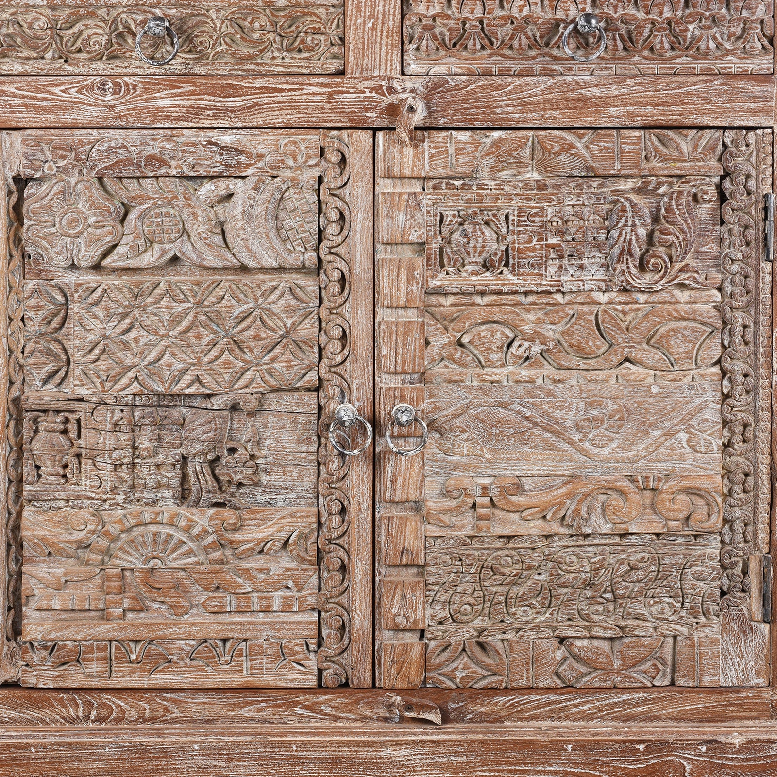 Reclaimed Teak Side Cabinet With Old Carvings