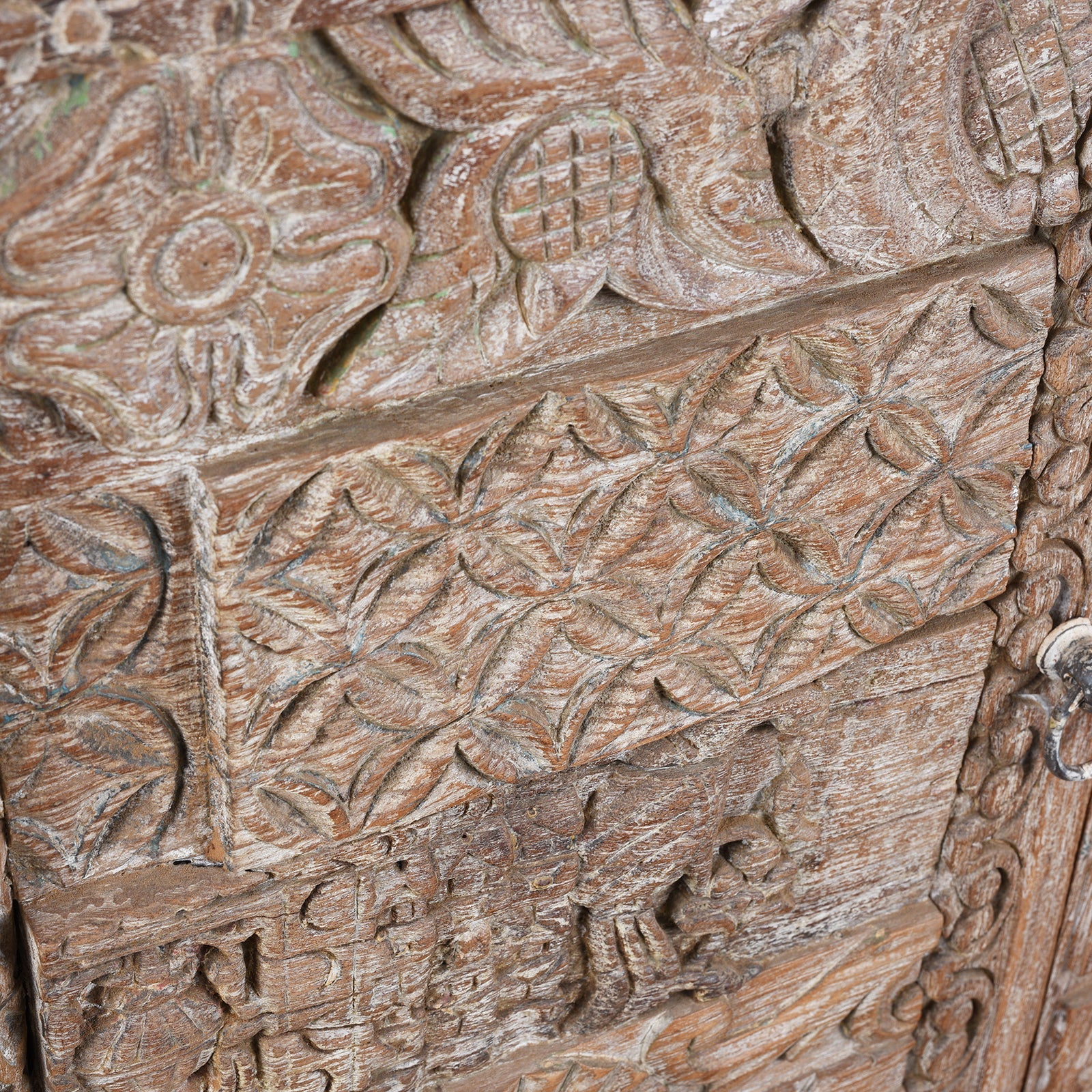 Reclaimed Teak Side Cabinet With Old Carvings