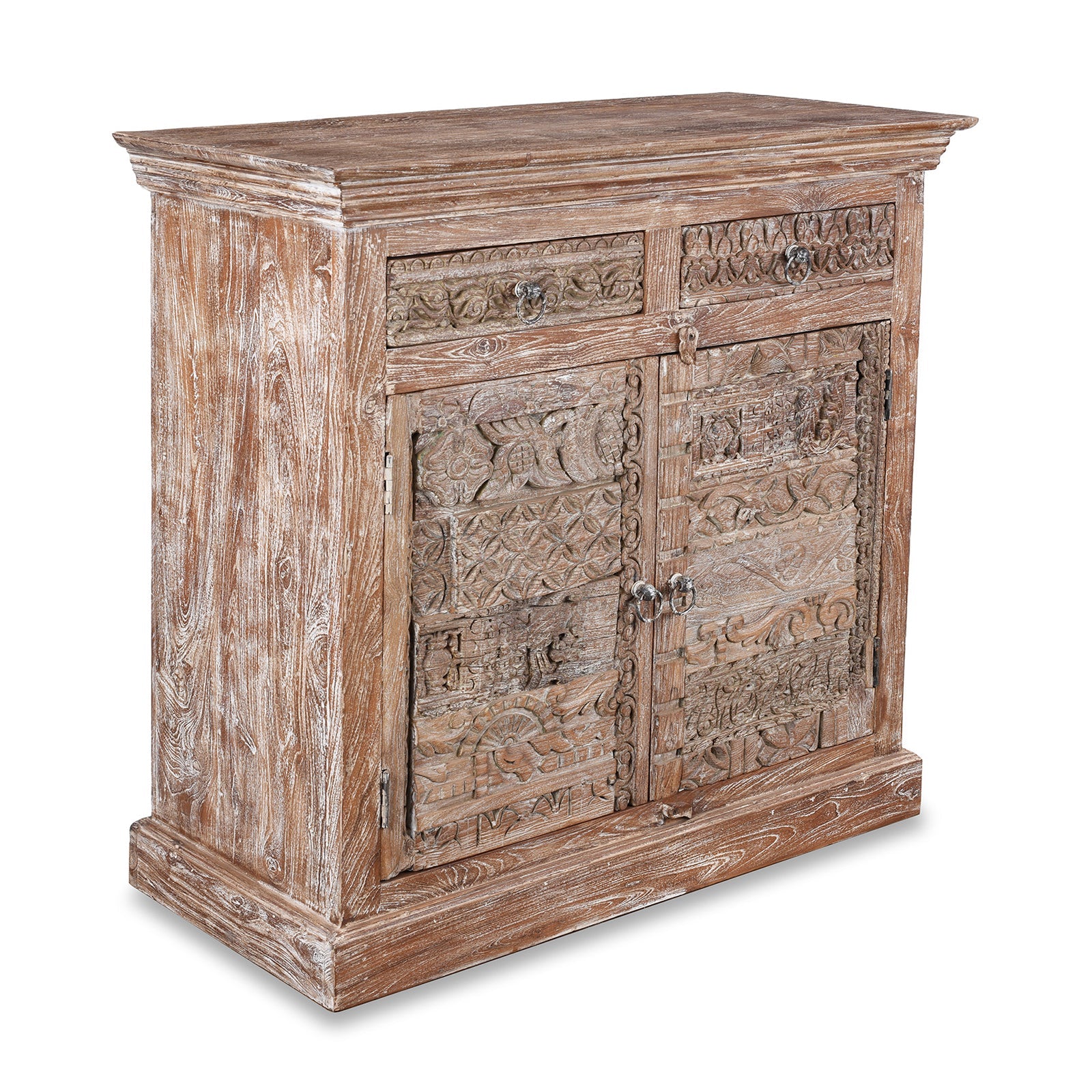 Reclaimed Teak Side Cabinet With Old Carvings