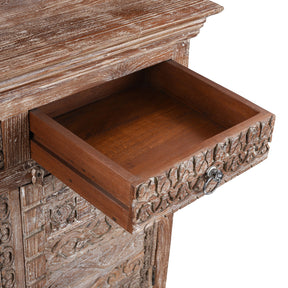 Reclaimed Teak Side Cabinet With Old Carvings