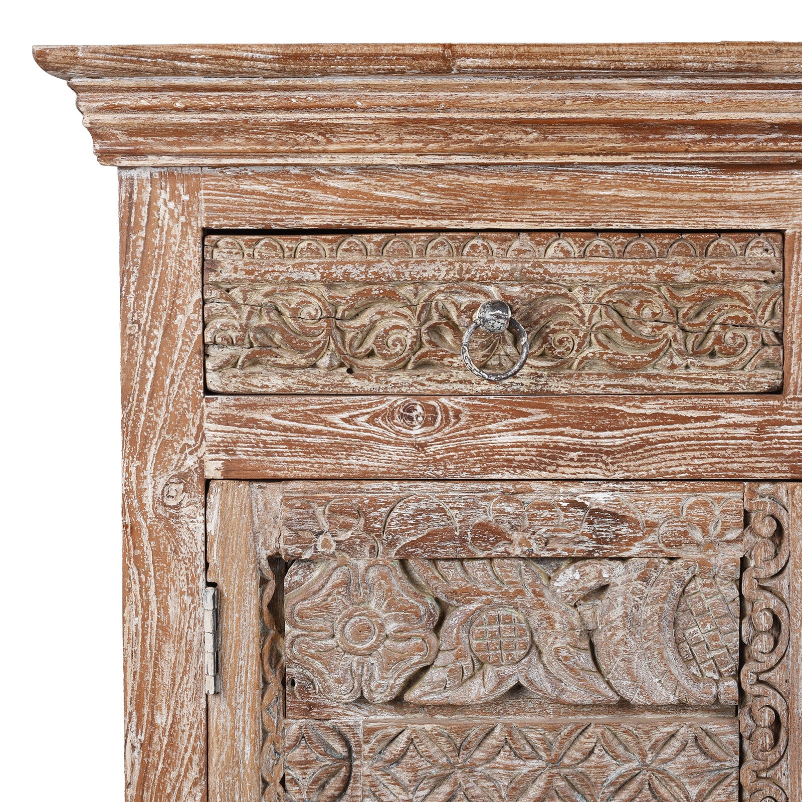 Reclaimed Teak Side Cabinet With Old Carvings