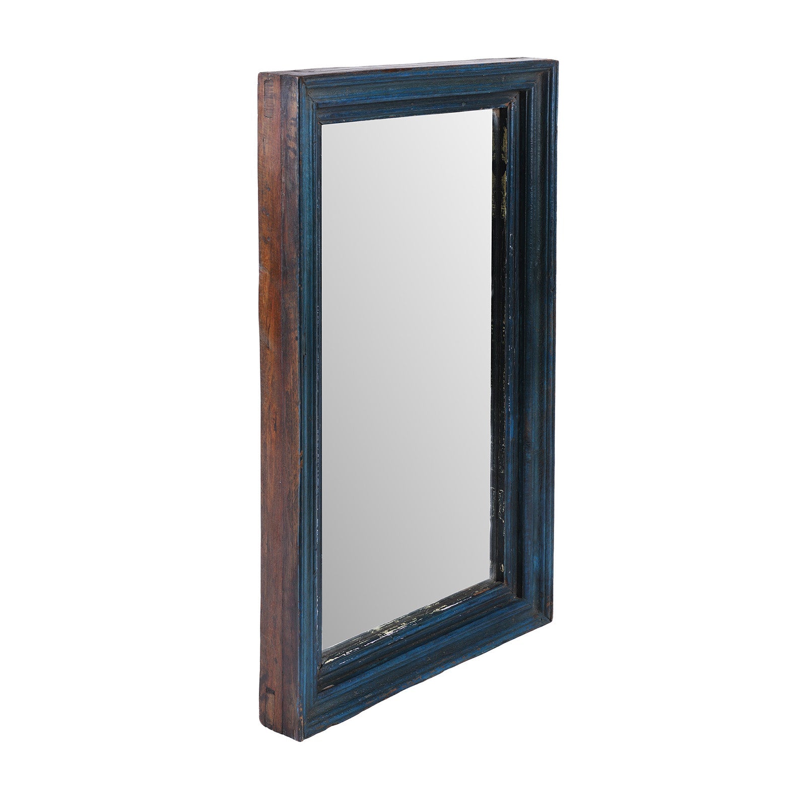 Blue Painted Mirror Made From Old Architectural Teak