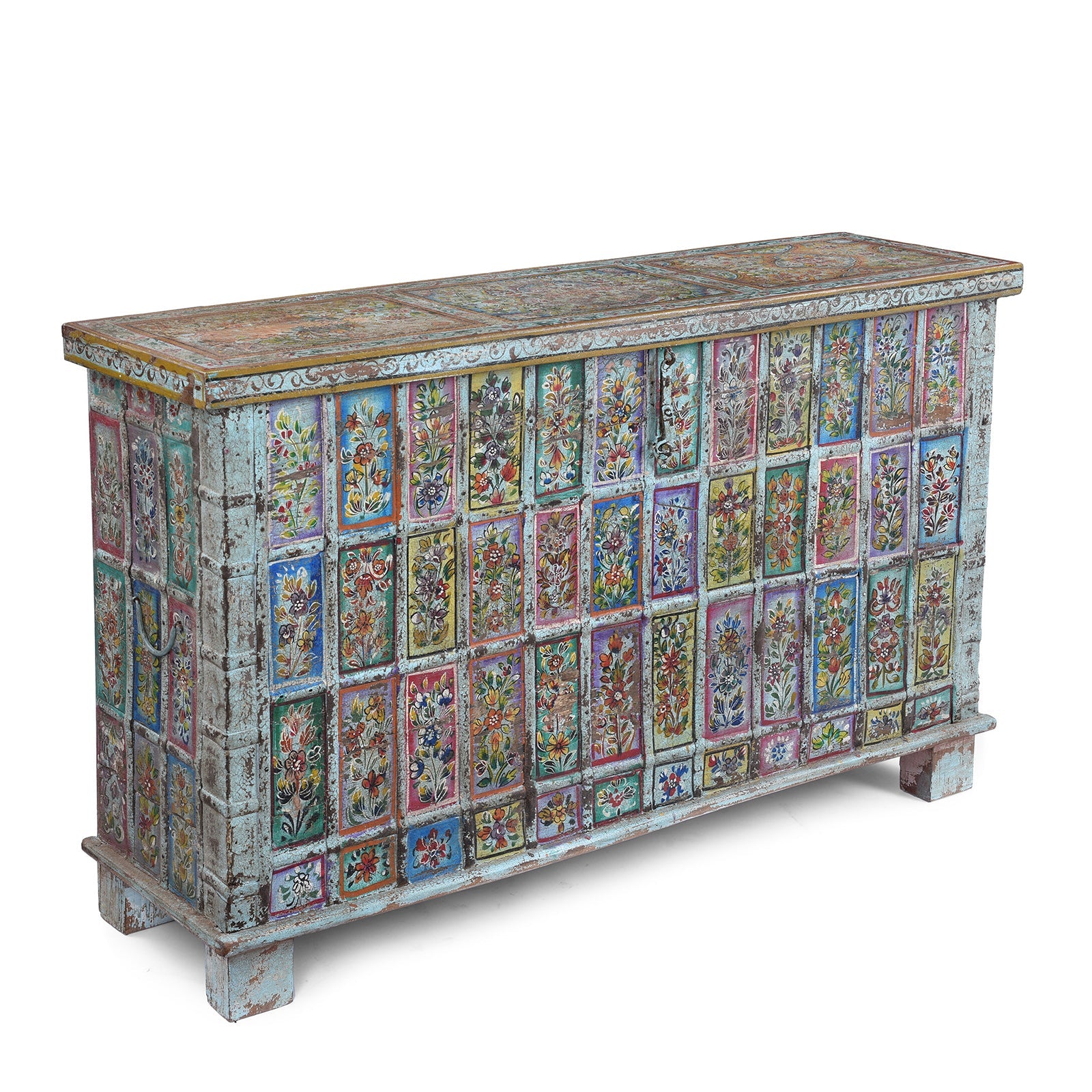Vintage Painted Indian Pithara Console Chest