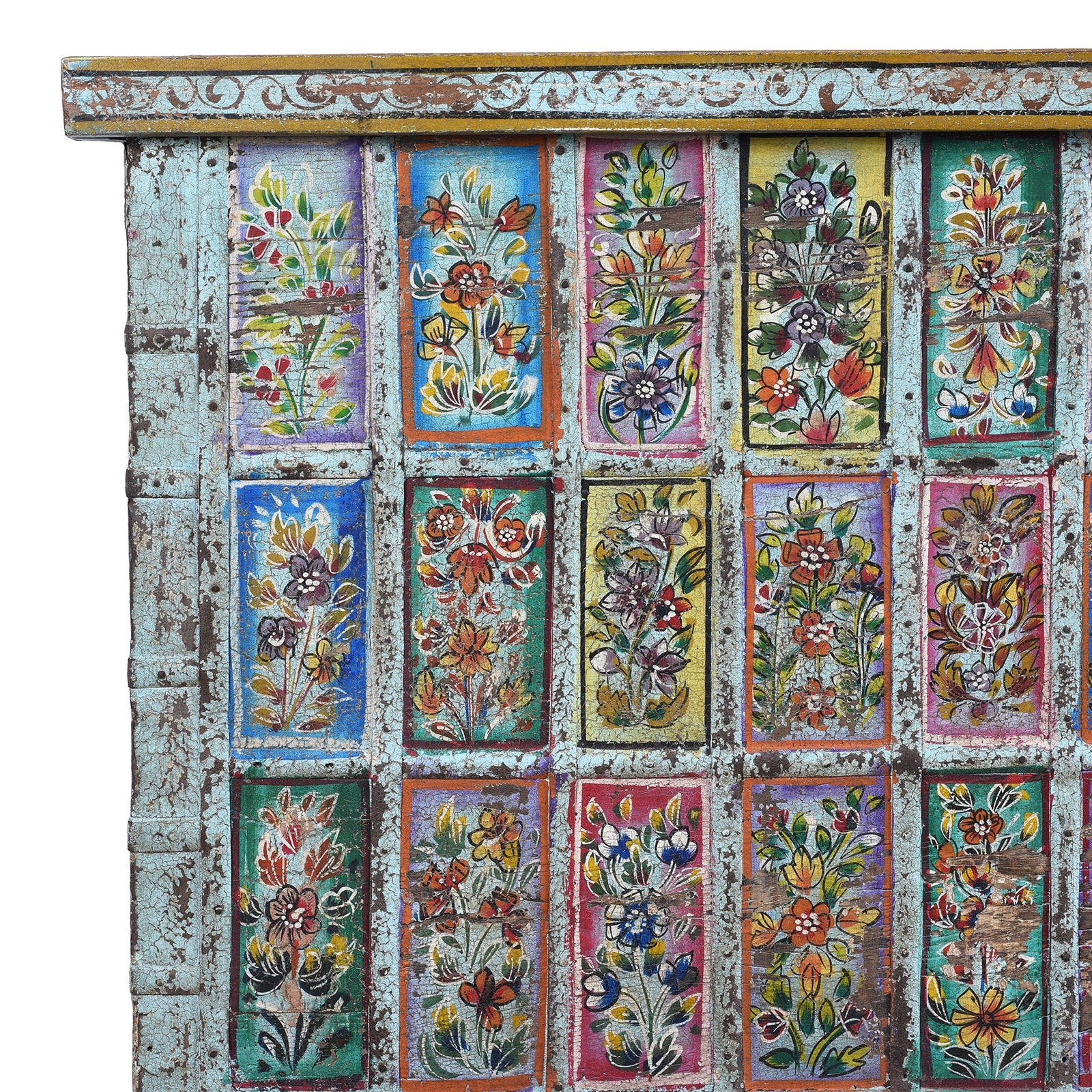 Vintage Painted Indian Pithara Console Chest