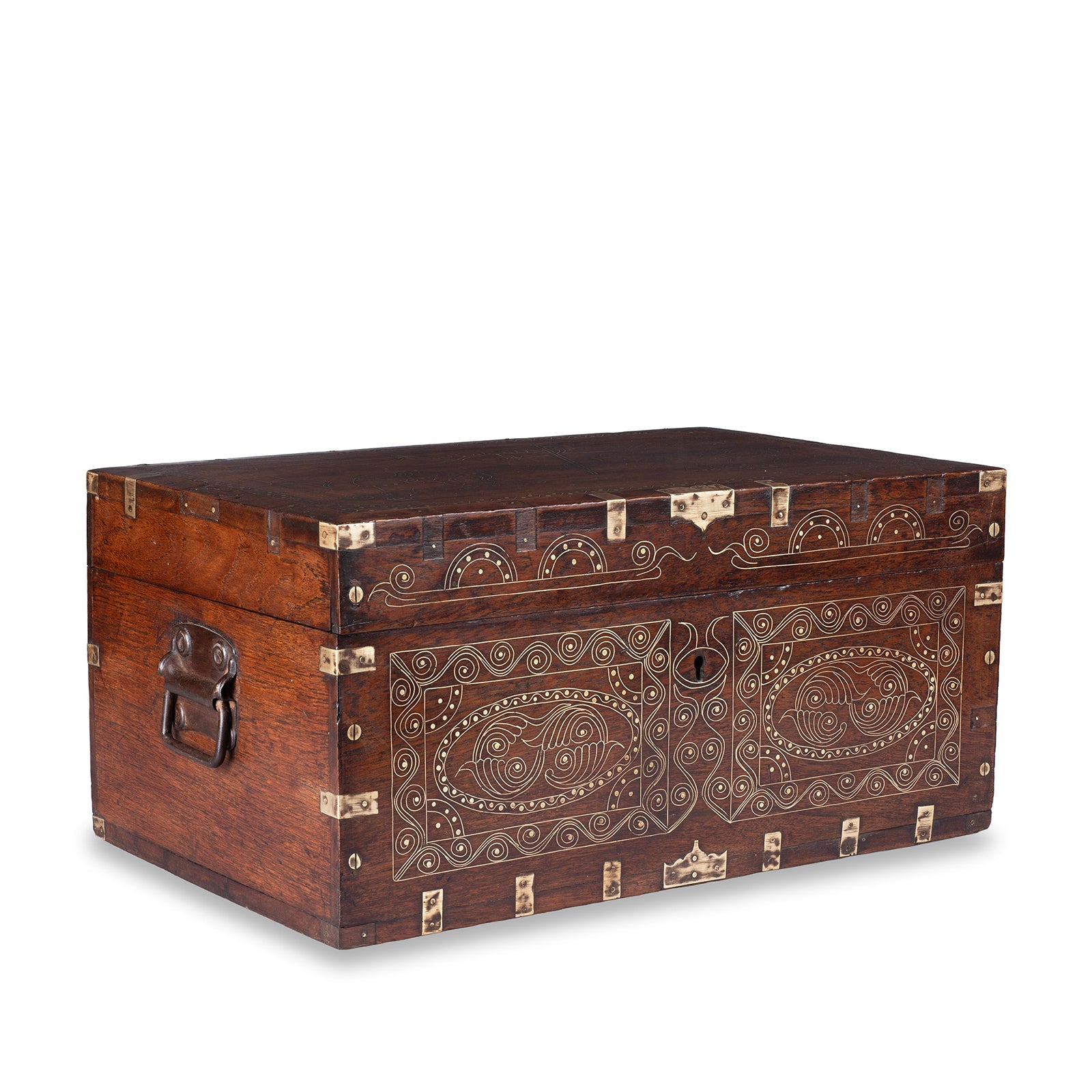 Brass Bound Mandalay Dowry Box - 19th Century