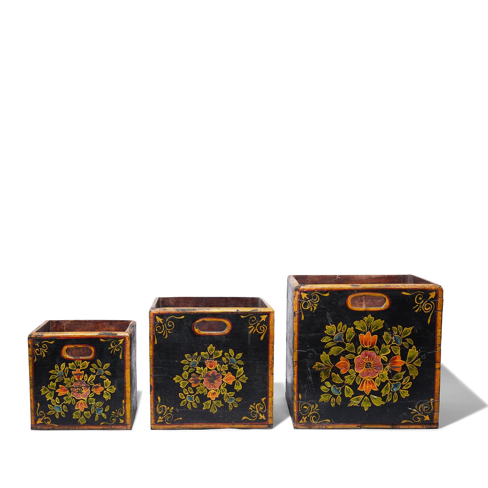 Vintage Black Painted Set Of 3 Planters