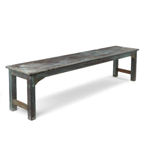 Green Painted Indian Reclaimed Teak Bench