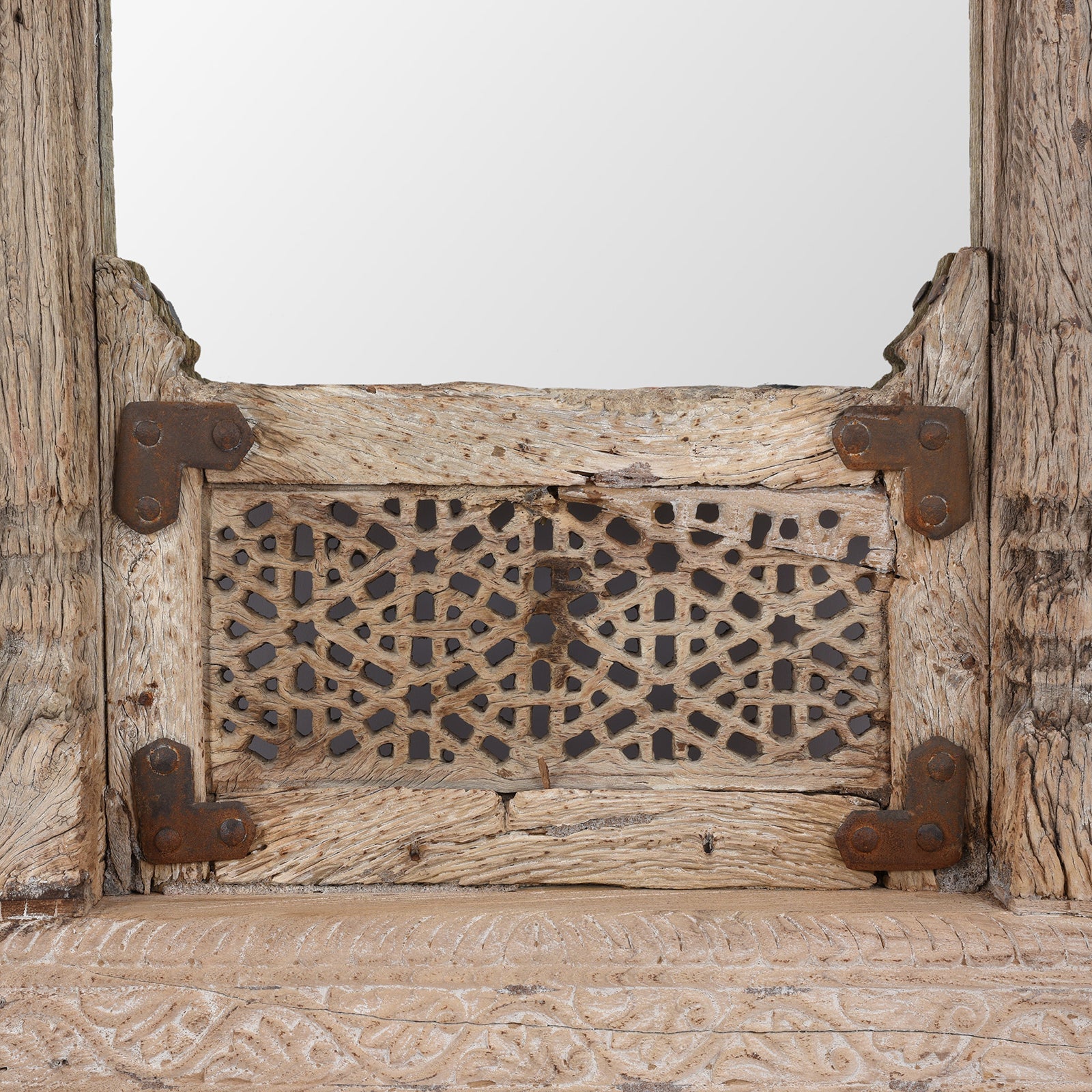 Carved Teak Window Mirror From Punjab - 18th Century