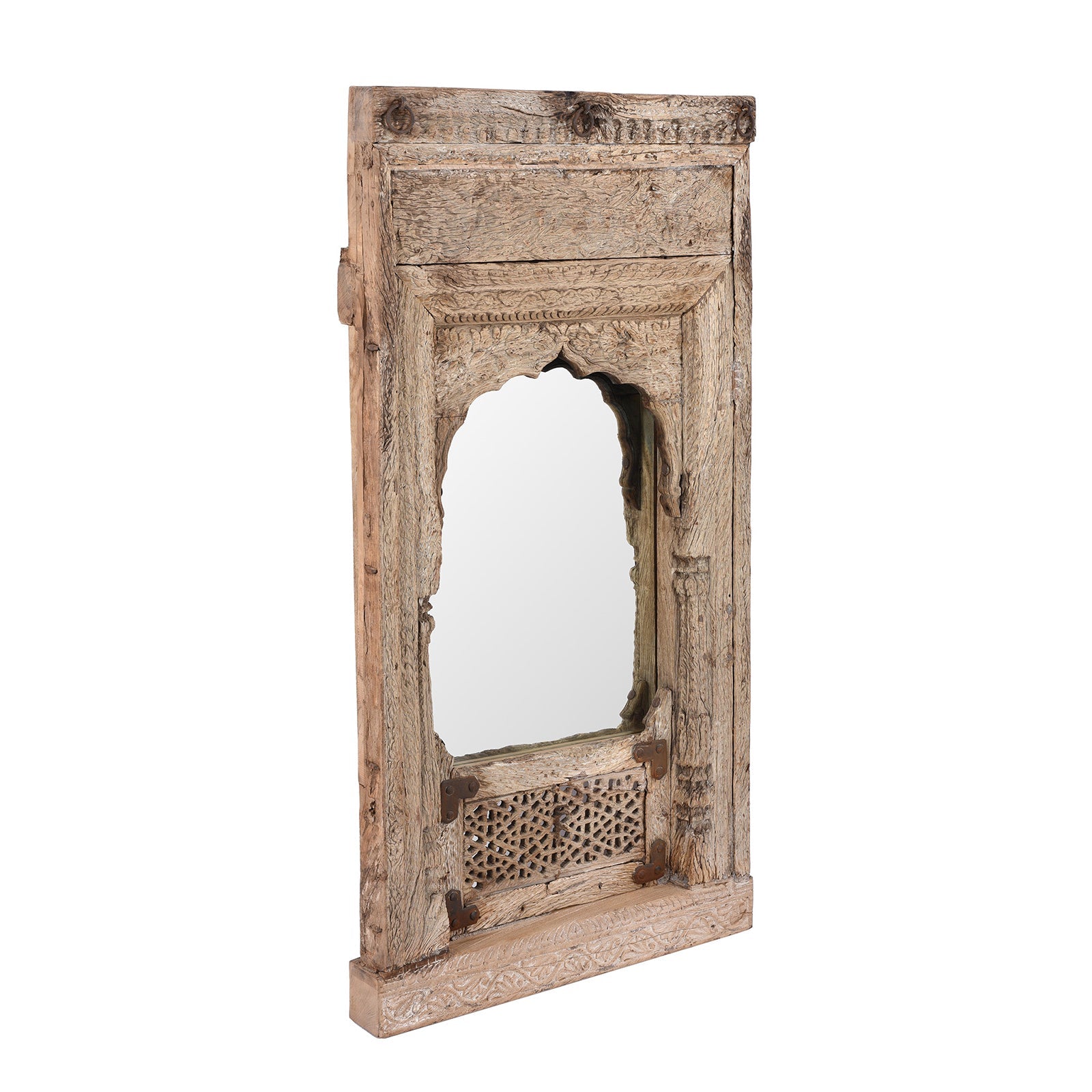 Carved Teak Window Mirror From Punjab - 18th Century